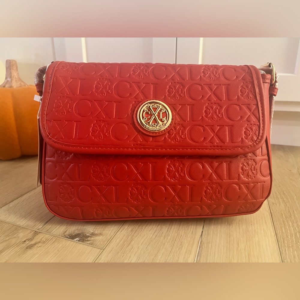 NWT CXL by Christian Lacroix Clara Embossed Logo Shoulder Bag Red